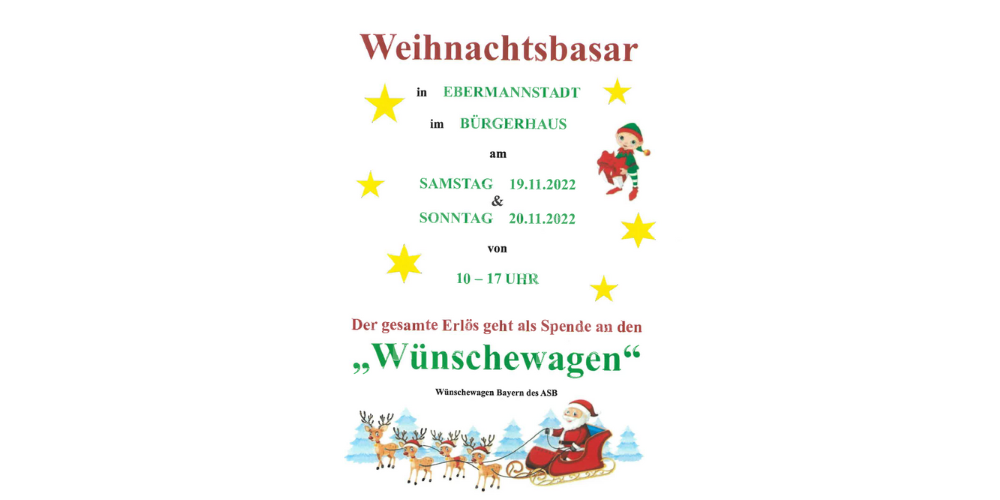 Read more about the article Weihnachtsbasar im Bürgerhaus Ebermannstadt vom 19.11. bis 20.11.2022