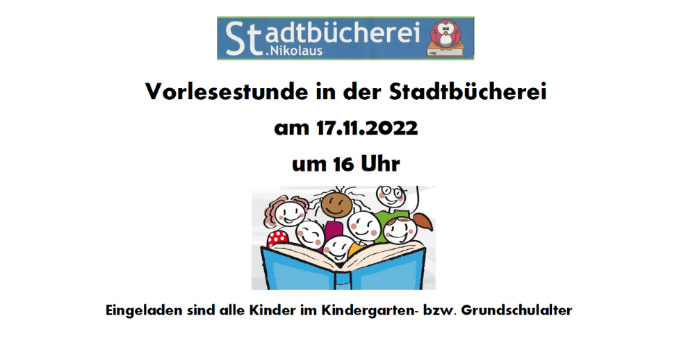 Read more about the article Vorlesestunde in der Stadtbücherei am 17.11.2022 um 16 Uhr